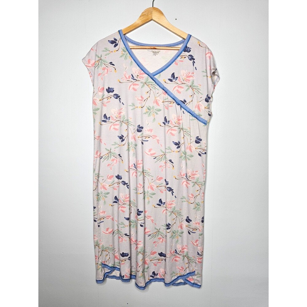 GARNET HILL Asian Wrap Organic Cotton Nightgown XL Short Sleeve Sleep Shirt